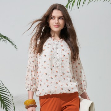 CLL巧玲瓏 優雅蕾絲領小花雪紡上衣 7123902