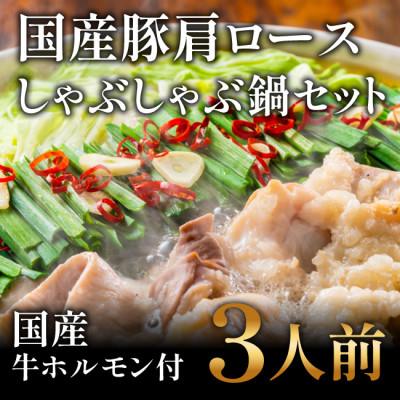 ふるさと納税 高知市 ◆豚肩ロースしゃぶしゃぶお鍋セット　国産　牛ホルモン付き　3人前