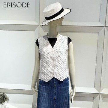 EPISODE - 皺褶立體格紋復古西裝款百搭背心E54901（米）