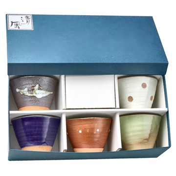 Minoya 美濃燒 古窯釉彩陶杯組 5件式 陶瓷 容量230ml 杯子尺寸直徑9.5x7cm (單個) 日本製造  1組