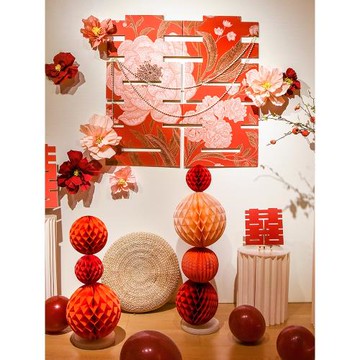 中式結婚訂婚喜字婚房布置床頭裝飾臥室客廳背景墻kt板出嫁墻面