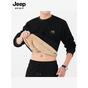 JEEPSPIRIT羊羔絨衛衣男加絨加厚衛衣冬季保暖打底圓領男長袖T恤