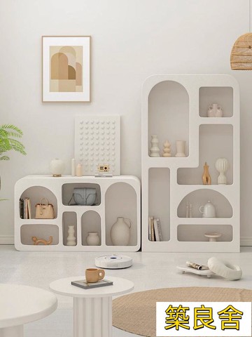 免運 開發票 櫃子 奶油風櫃子 白色櫃子 收納櫃 玄關櫃 客廳裝飾櫃 北歐展示柜家用書架儲物柜落地式客廳收納柜白色洞穴柜臥室裝飾柜可貨到付款