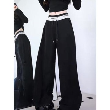 (免運)2025秋夏新款減齡百搭闊腿褲美式休閑寬松垂感運動減齡休閑褲大碼