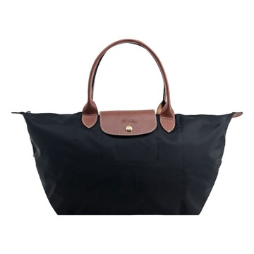 [平輸版]LONGCHAMP LE PLIAGE系列再生尼龍寬版摺疊肩背/手提水餃包(大/黑)真品平輸