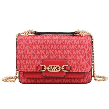 MICHAEL KORS HEATHER 滿版印花鏈帶翻蓋肩背/斜背包.赤紅色