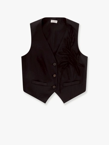 Techno cotton poplin vest with herbarium appliqué and monili - BRUNELLO CUCINELLI - gender_Woman