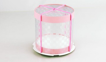 【零售量50個】透明壓花-六吋粉紅色蛋糕盒 / U0641