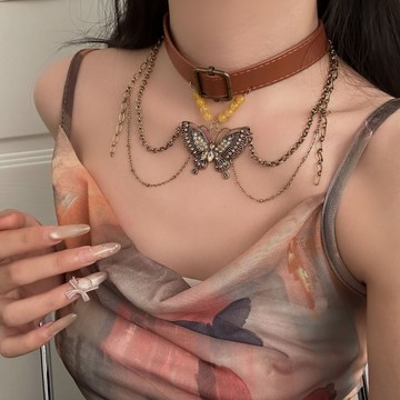 【台灣公司 可打統編】免運 美拉德復古重工蝴蝶項鏈輕奢小眾高級感鎖骨鏈頸鏈choker項圈飾品 可開發票 全館五折 工廠現貨直銷 新品特價 z9211