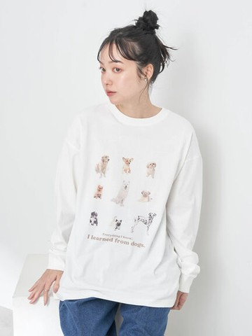 可愛動物印花長袖T恤/上衣(1L41L1C1000) - earth music&ecology