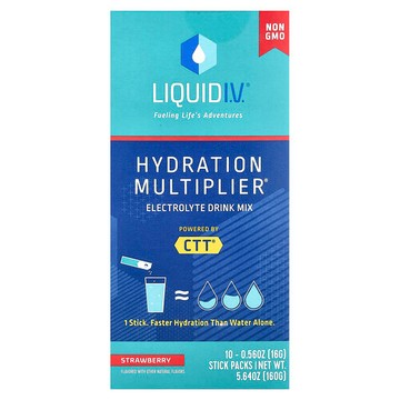 Liquid I.V., Hydration Multiplier®，電解質混合飲品，草莓味，10 條，每條 0.56 盎司（16 克）