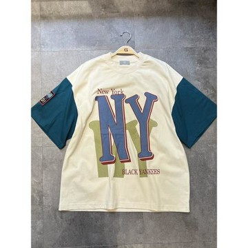 斷碼清貨特價newyork紐約字母美式嘻哈半袖落肩寬版寬松短袖T恤潮