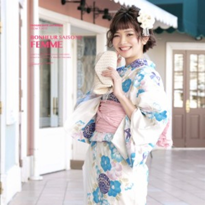 浴衣セット レディース レトロ 浴衣セット 大人 3点セット 白系 ホワイト 水色 ピンク 椿 つばき 鞠 ラメ 綿麻 兵児帯 女性 ボヌールセゾ 通販 Lineポイント最大6 0 Get Lineショッピング