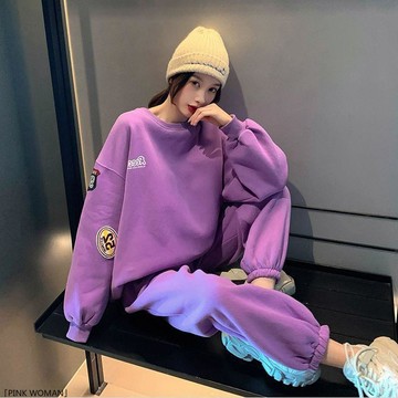 春秋冬時尚鹽系套裝女學生韓國網紅寬鬆衛衣休閒長褲兩件套潮