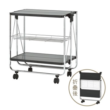 【ikloo】廚房折疊式活動餐車/置物車(黑)