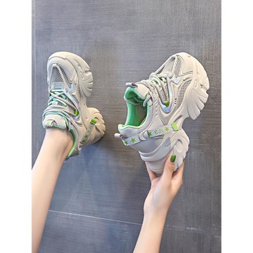 老爹鞋女2025新款春季透氣網面小白鞋松糕厚底休閑鞋子內增高女鞋