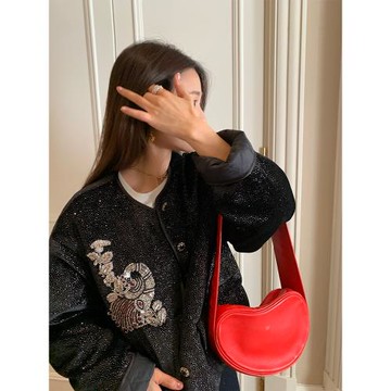 落落狷介棉服女2025年新款冬季黑色刺繡小個子棉衣釘珠設計感小眾