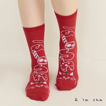 a la sha 阿財蘋果貓Logo長襪