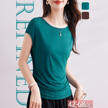 圓領純色雙側皺褶連肩袖上衣(2色) M-3XL【353458X】【現+預】☆流行前線☆