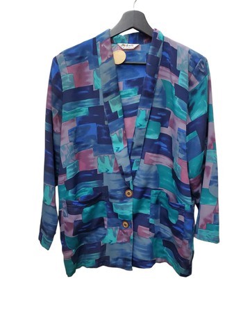 日本古著 墊肩 幾何圖騰 金屬大鈕釦 西裝外套 F size 近全新