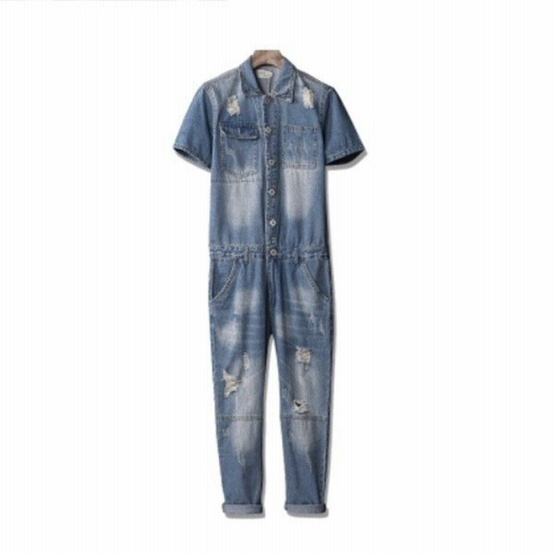 半袖 ダメージ オーバーオール メンズ ライトブルー オーバーオール 細身 サロペット 代 30代 40代 大きいサイズあり デニムシャツサロペット 通販 Lineポイント最大0 5 Get Lineショッピング