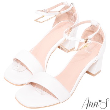 Ann’S升級小羊皮2.0-不踩雷美腿製造機一字帶涼鞋-加寬帶6公分中跟-白