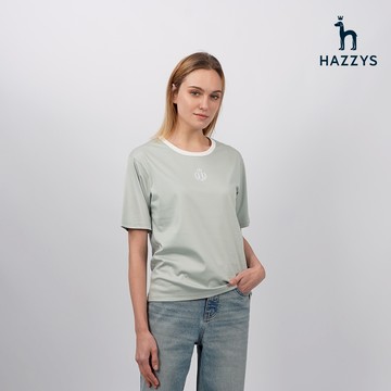 【HAZZYS】女款灰藍色女生皇冠繡花短袖T-SHIRT YWSEC106