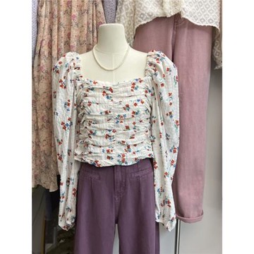 韓國東大門2025年秋季文藝新款通勤風泡泡袖復古寬松顯瘦碎花上衣