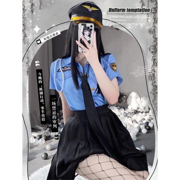 cutie：性感小胸女警制服誘惑衣服內衣睡裙cos長裙網襪黑絲套裝女