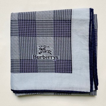 復古 Burberrys 藍格紋 棉質 手帕 方巾 絲巾