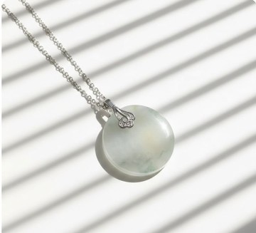 冰種三彩翡翠無事圓牌項鍊 925純銀 | 天然緬甸玉A貨翡翠 | 送禮