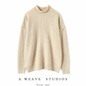 太愛了匠心設計師款！純山羊絨衫女半高領羊絨毛衣寬松加厚卷邊冬