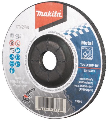 MAKITA 牧田 A-80911-25 研磨砂輪片100*6*16 A36P 金屬 4＂