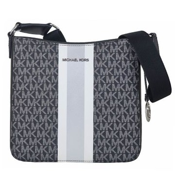 MICHAEL KORS Jet Set 黑色條紋防水布直立斜背包