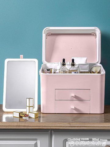 ☆樂天精選化妝品收納盒可攜帶化妝品收納盒帶鏡子桌面置物架口紅首飾化妝刷收納筒大容量 雙11全館免運