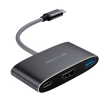 Team 三合一多功能Type-C應用介面支援Type-C with PD, USB-A, HDMI輸出科技 Type C 3合1 HUB轉接器 TWT01 - 太空灰