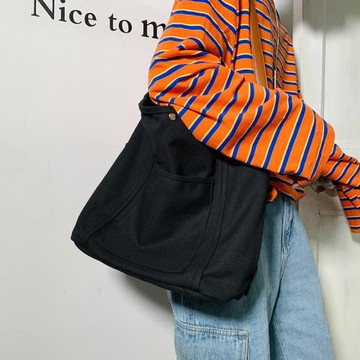 日系純色復古包大容量單肩包袋簡約風ins男帆布包港風休閑斜挎包