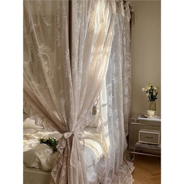 哈哈一宅法式輕奢蕾絲綁繩款宮廷蚊帳三開門芝士奶昔1.8m床幔高端