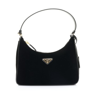 PRADA 普拉達 Re-Edition 2005 肩背包 黑色 天鵝絨 漆皮 1N204X 【二手名牌BRAND OFF】
