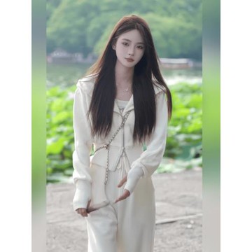 休閑風運動套裝女春秋新款時尚連帽衛衣外套高腰抽繩闊腿褲兩件套