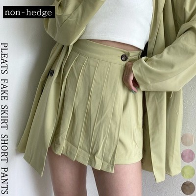 Non Hedge プリーツフェイクスカートショートパンツ グリーン フリー レディース 通販 Lineポイント最大get Lineショッピング