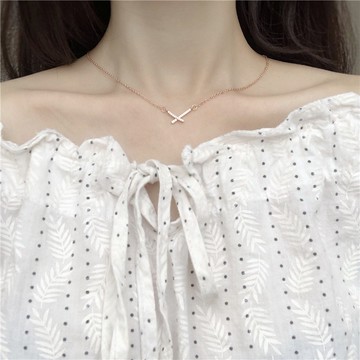 現貨-韓國簡約氣質微鑲水鑽小叉型吊墜甜美項鍊女百搭鎖骨鏈頸鍊-D37