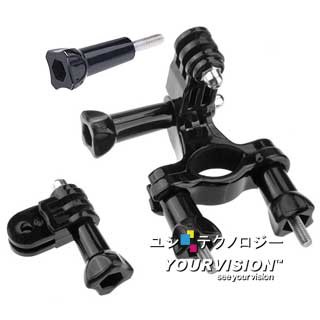 GoPro 副廠配件 GoPro 副廠 大圓管固定座(組) 摩托車支架+快拆旋鈕+三向轉換支架