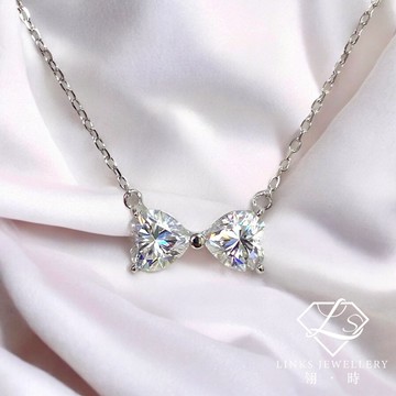 ［翎時珠寶］真正莫桑石 可過測鑽筆 18K金-雙心蝴蝶結項鍊吊墜 MNG054 莫桑石項鍊 18K金項鏈 鑽石項鍊 鎖骨