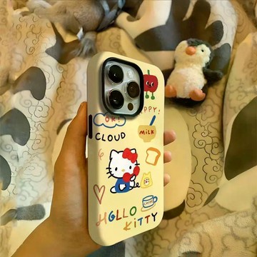 淺黃打電話kt貓適用蘋果15/16手機殼12iPhone11promax17菲林13/14