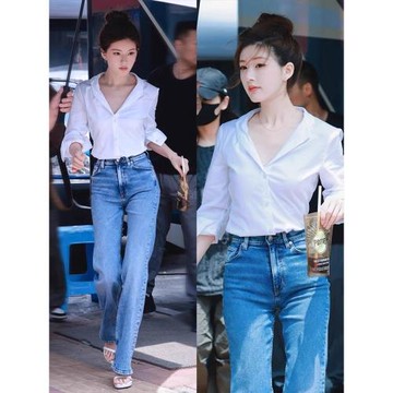 許我耀眼趙露思同款白色襯衫女春季職業通勤風設計感顯瘦寬松上衣