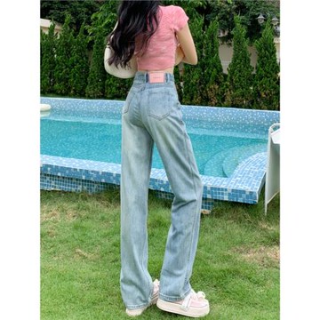 淺色高腰直筒牛仔褲薄款女2025夏季新款小個子穿搭窄版顯瘦闊腿褲