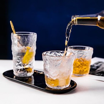 日式錘紋耐熱玻璃杯啤酒杯水杯夏季冷飲果汁杯威士忌酒杯咖啡杯子