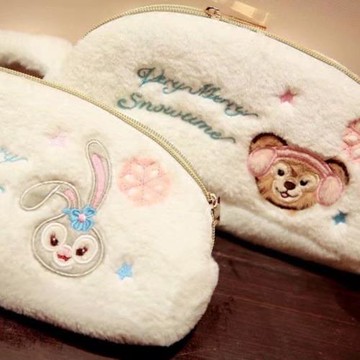 可愛卡通兔子化妝包小號便攜小熊隨身手拿迷你淑女毛絨收納袋包