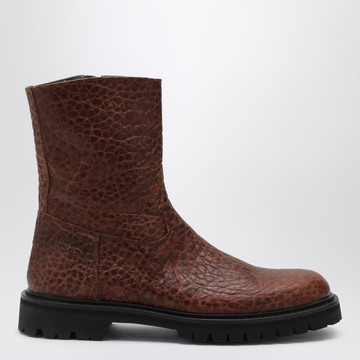 Brown moto boots with crocodile print